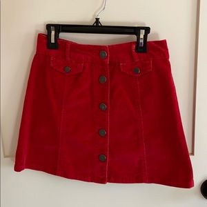 Red button corduroy skirt